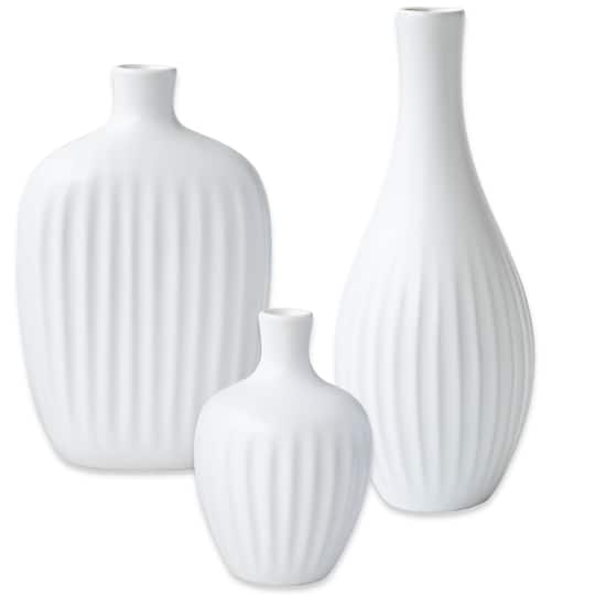 Kate Aspen® White Textured Ceramic Minimalist Vase Set
